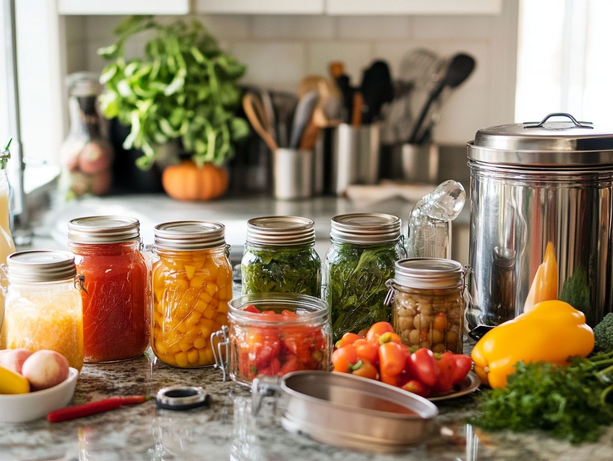 An array of colorful canning labels showcasing various canned goods.