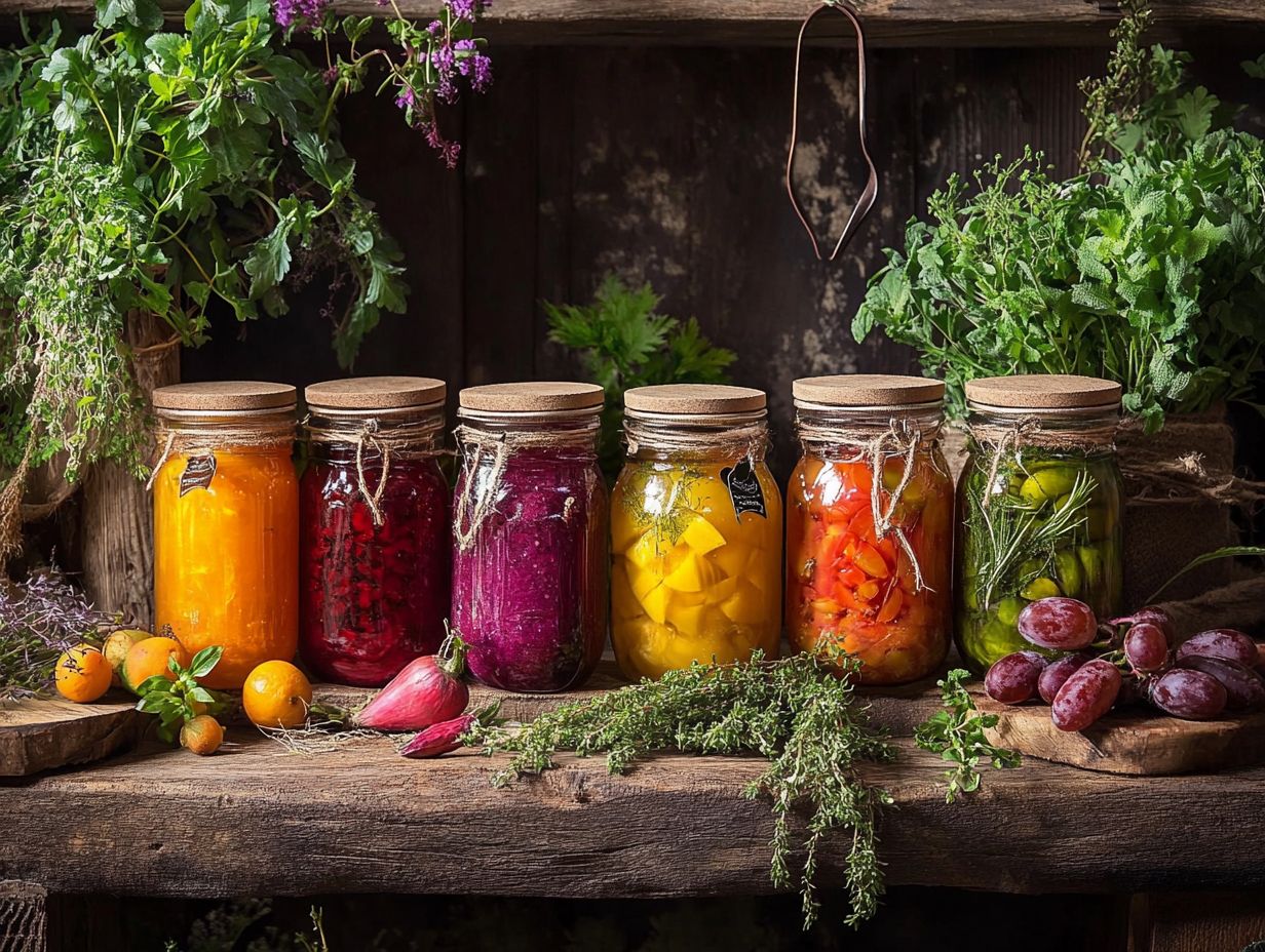 Assorted fruits and vegetables ready for canning.