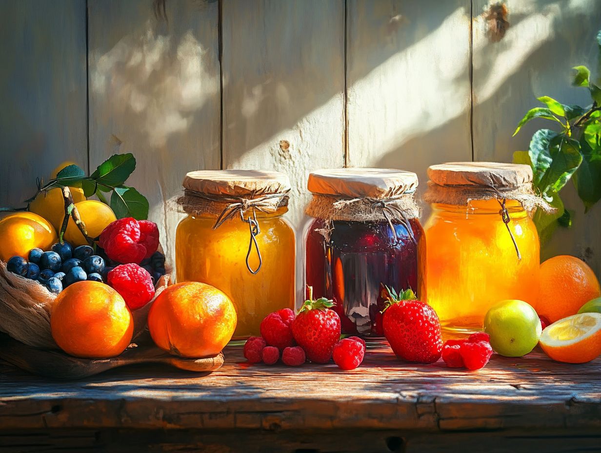 Delicious canned fruit preserves with various fruits