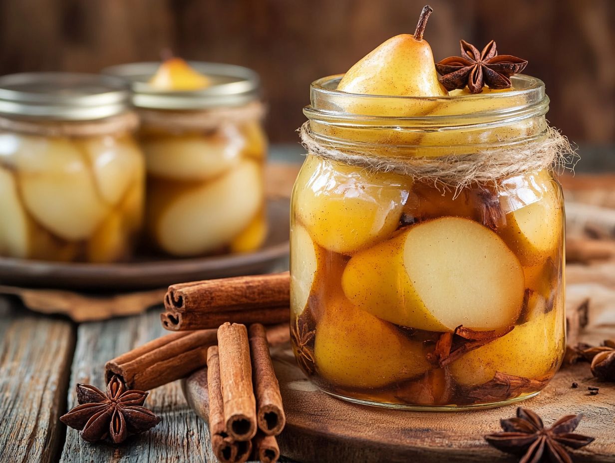 Best recipe for spiced pears in jars with ingredients displayed