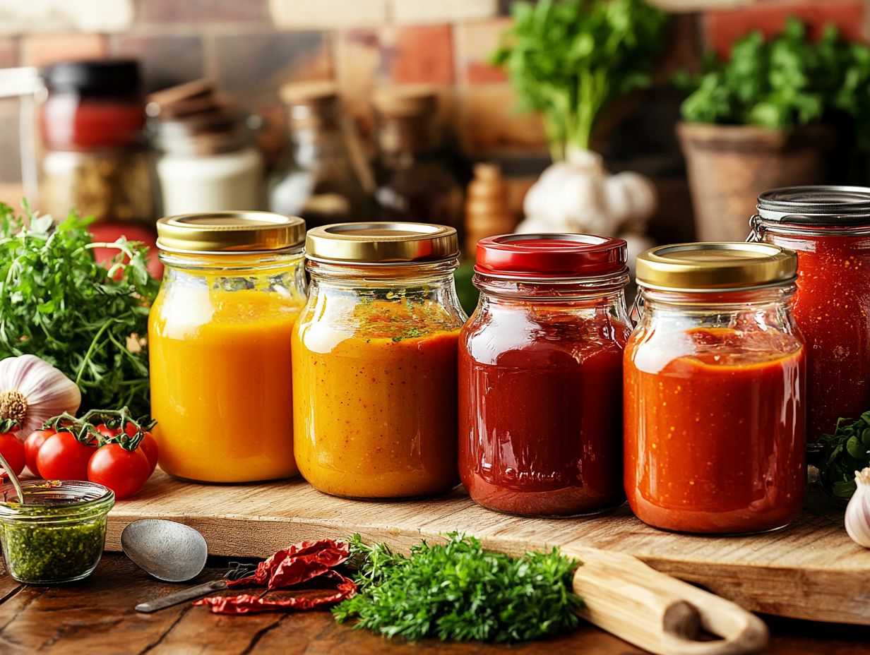 Different types of sauces and soups for canning