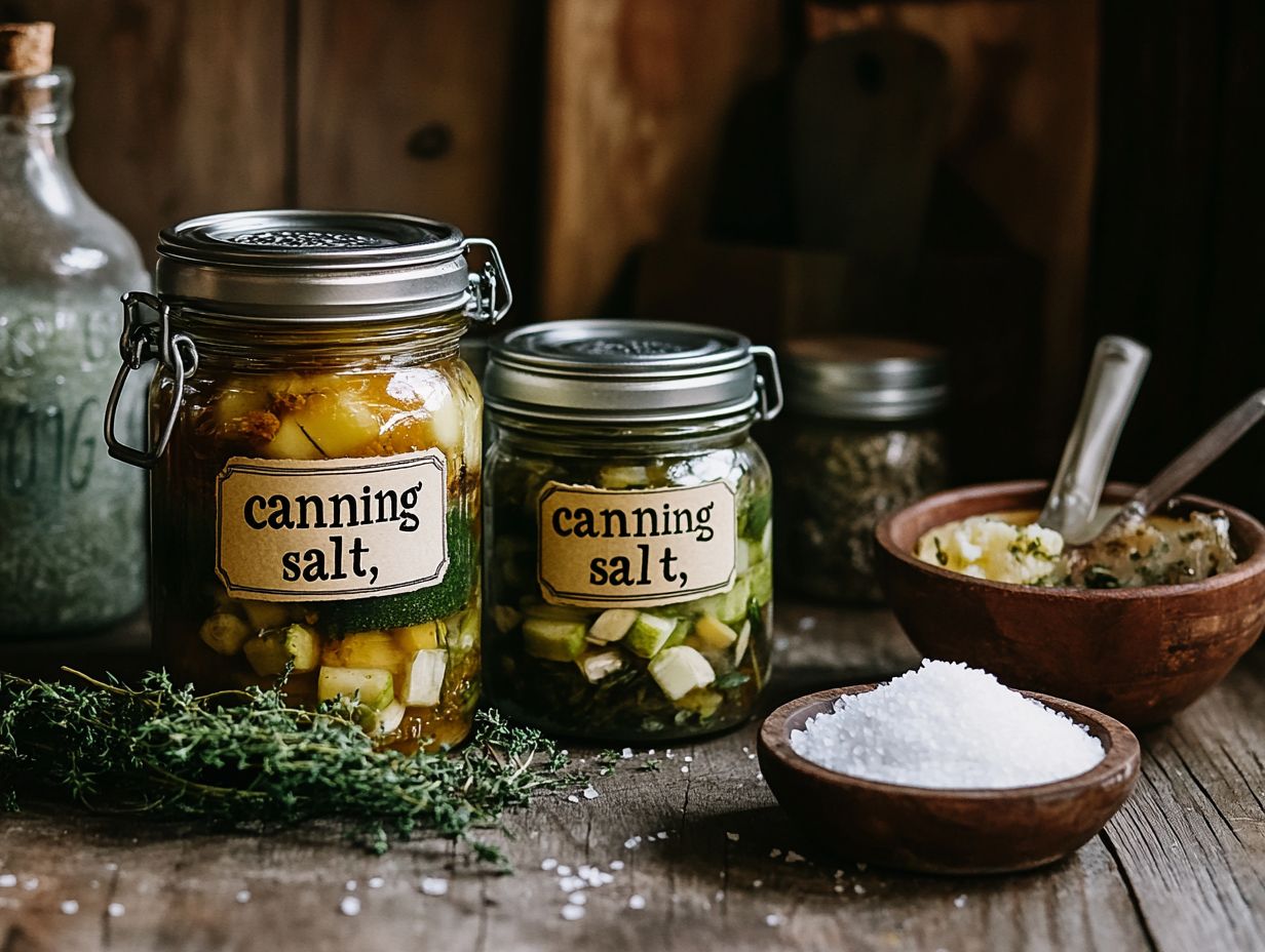 Image showing the differences between regular salt and canning salt