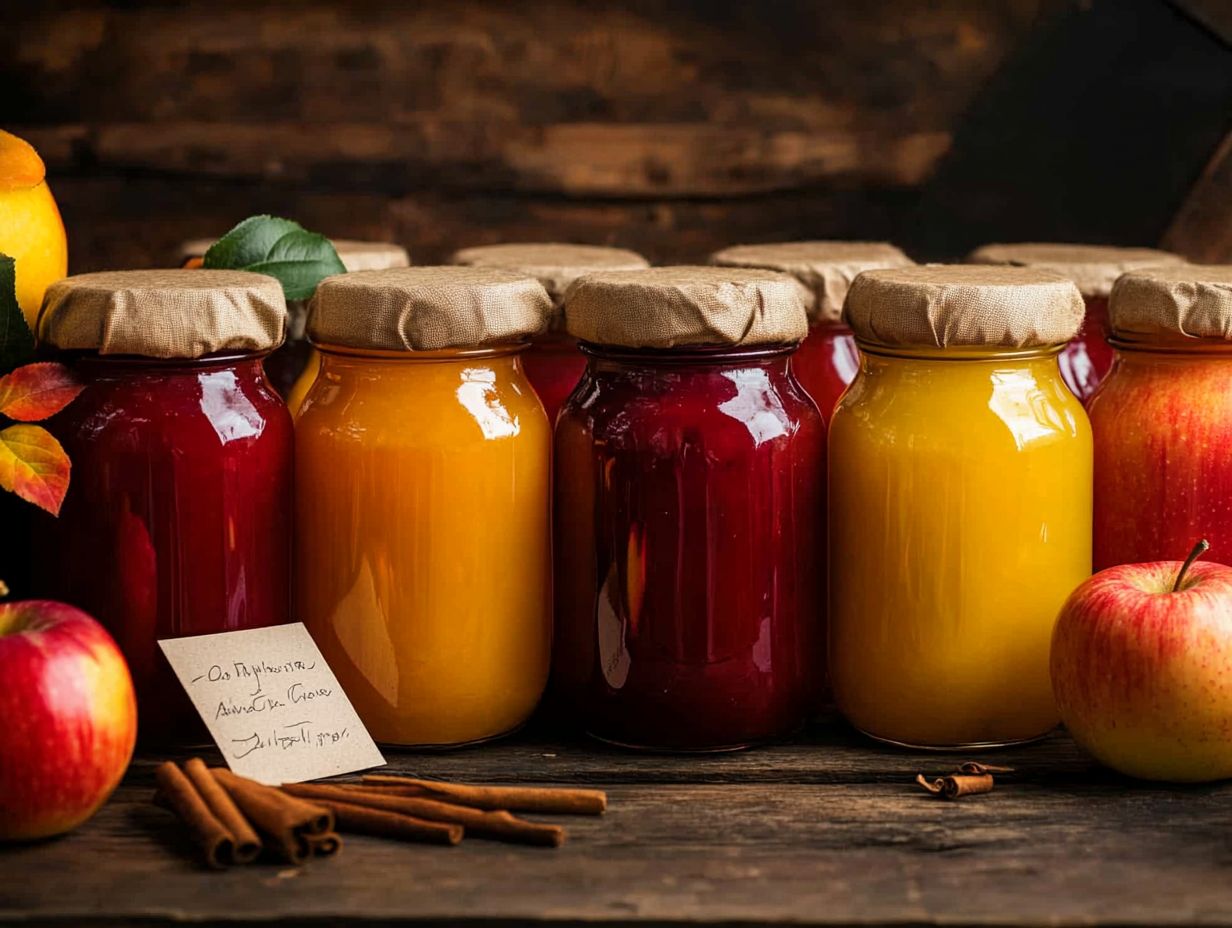 A variety of sweet and savory canned apple dishes displayed together