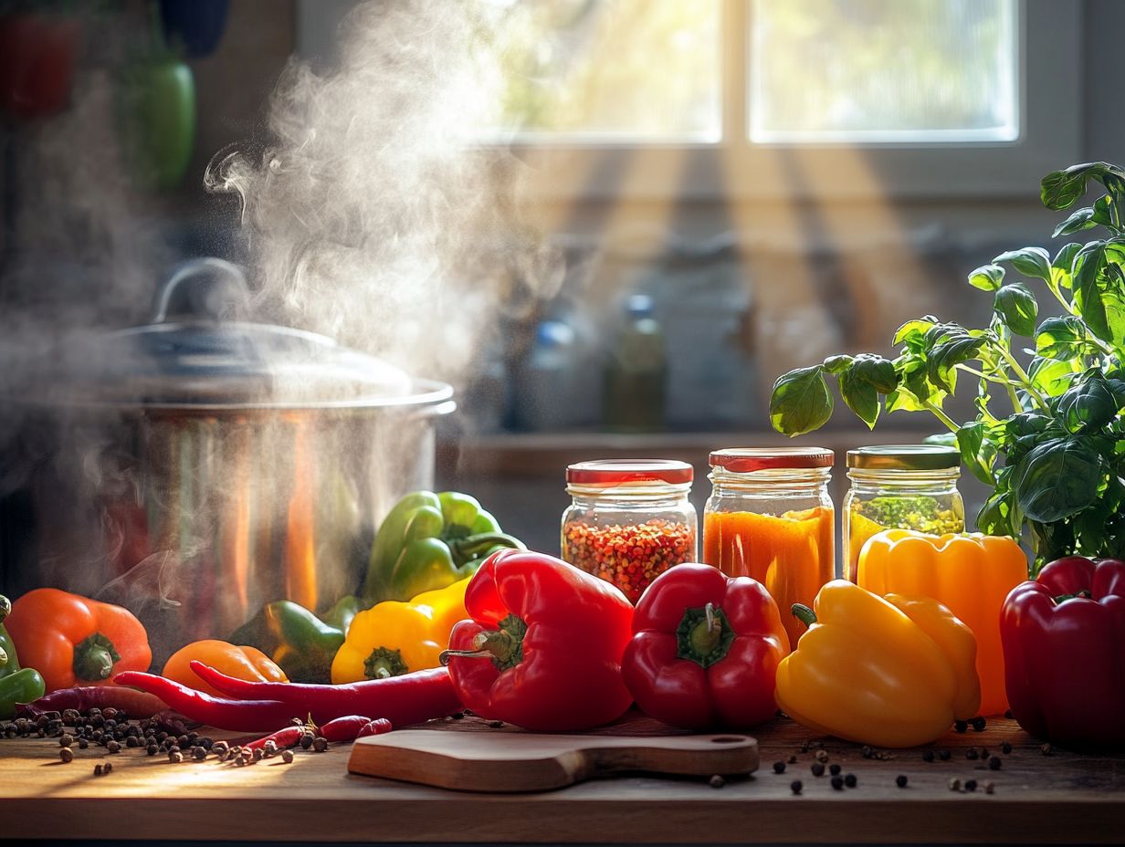 A colorful array of bell peppers ready for canning.