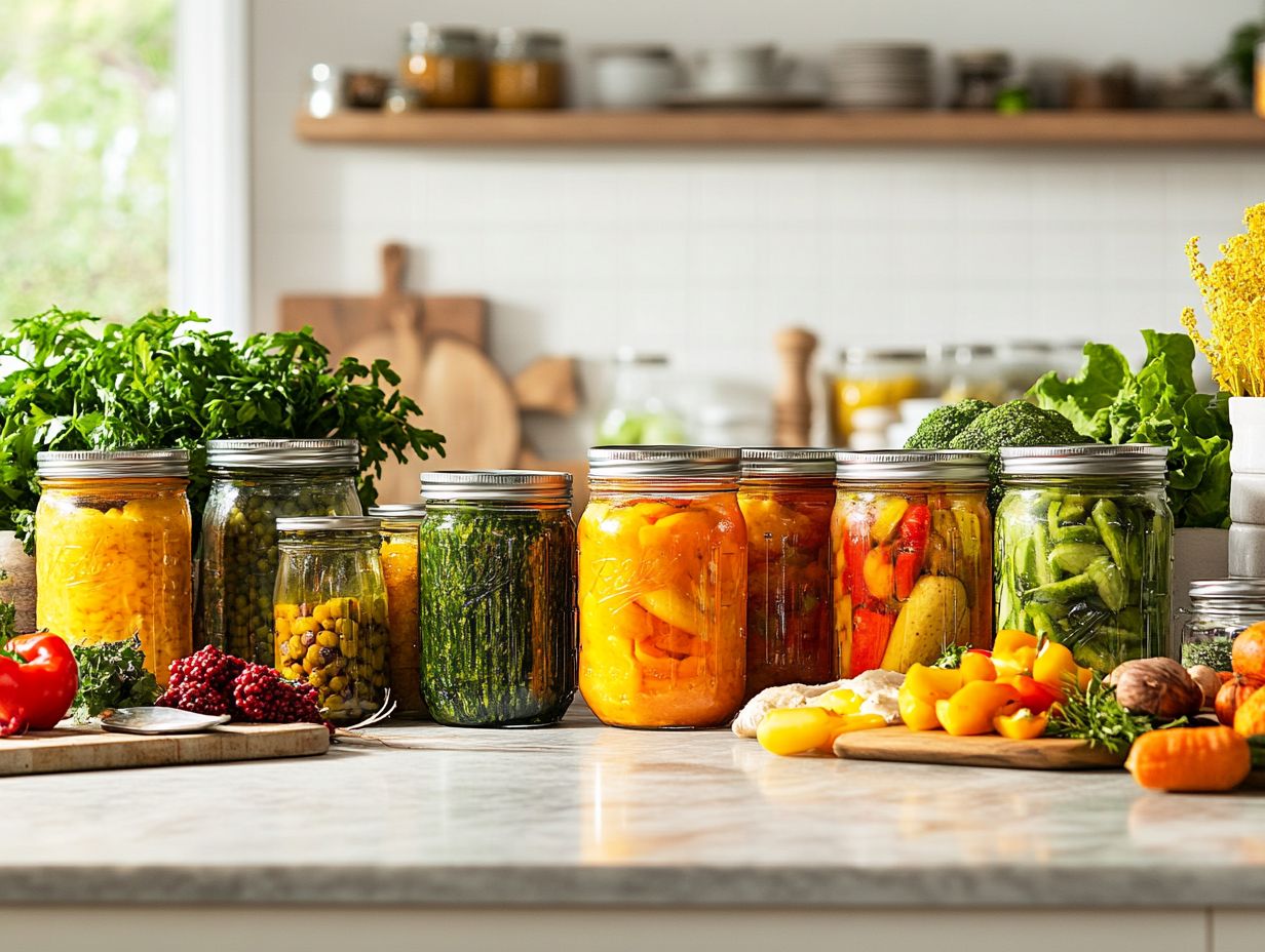 Canning techniques for preserving surplus produce.