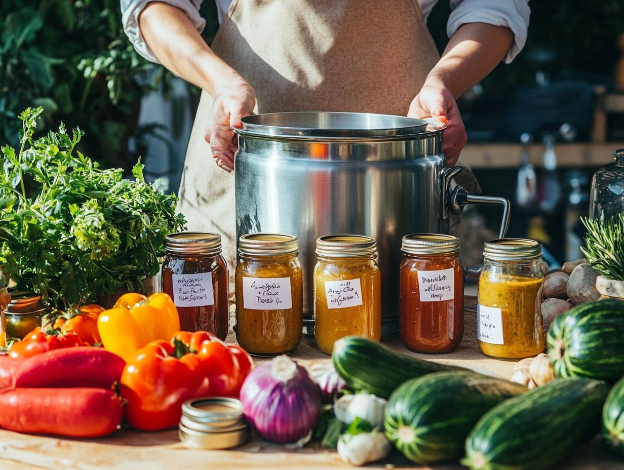 Image showing low-acid foods being canned safely at home.