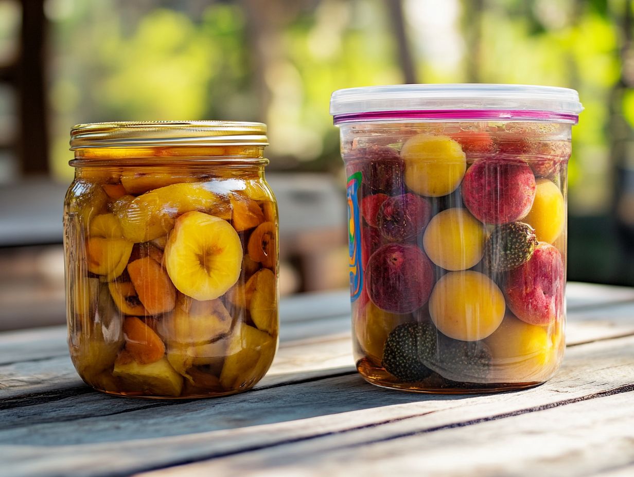 A comparison of glass vs plastic canning containers highlighting their benefits for food storage.