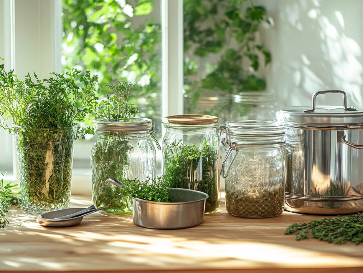 Essential canning equipment for preserving herbs