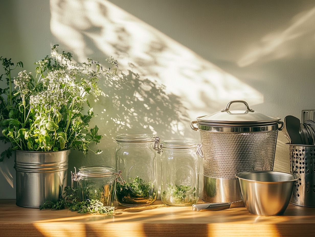 Image showing essential canning equipment for preserving herbs.