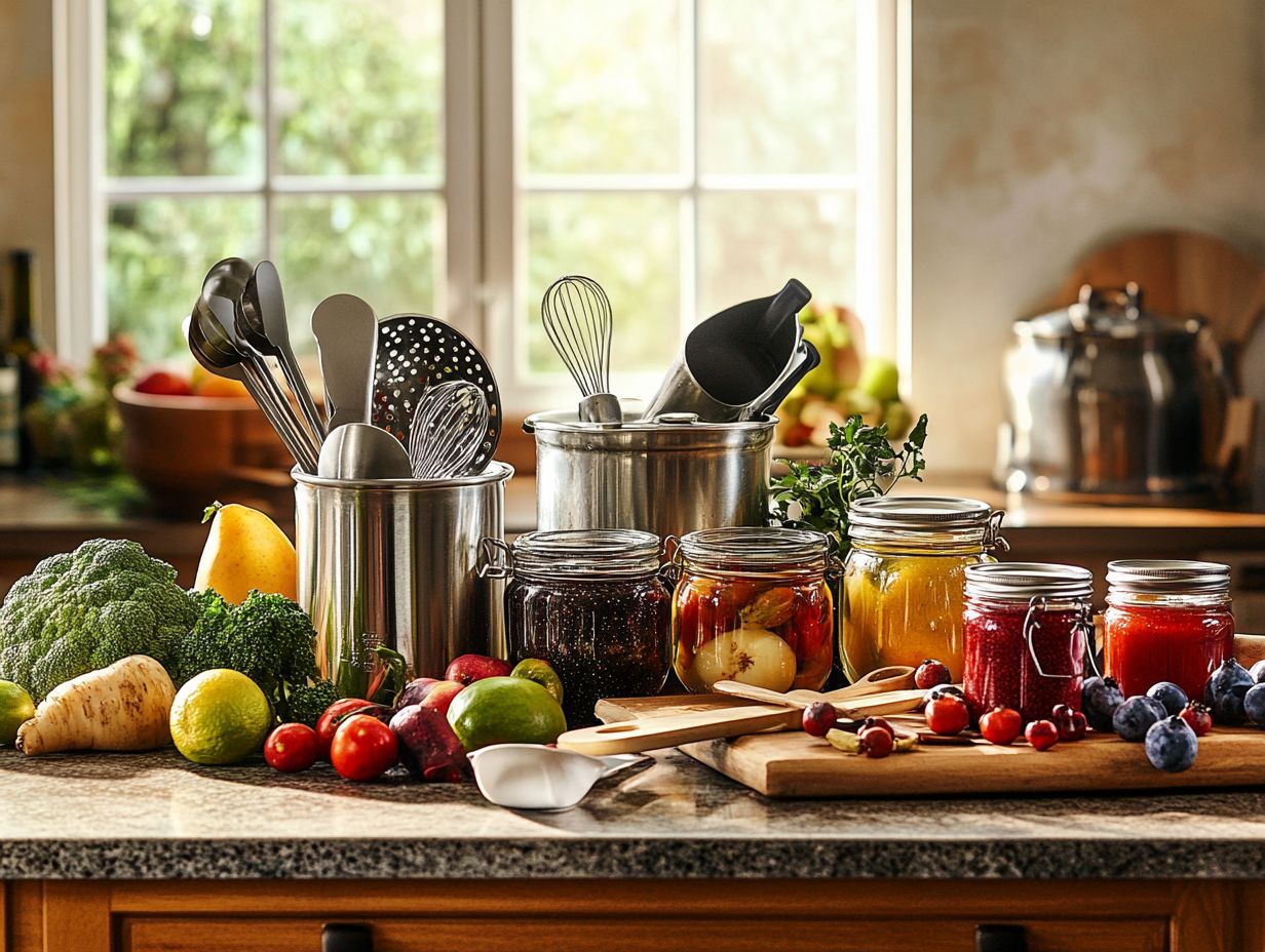 Image showcasing essential canning equipment for home preserving.