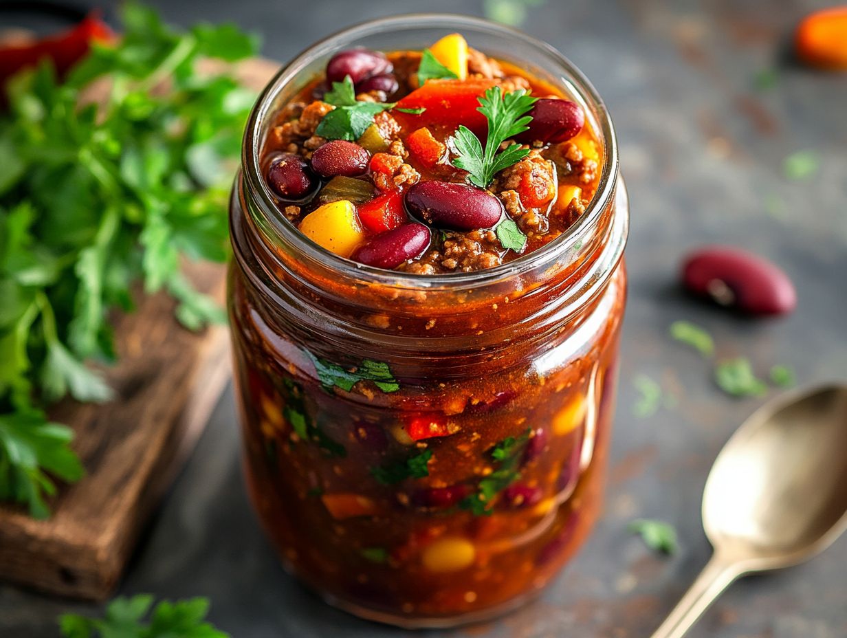 A bowl of delicious homemade canned chili ready to serve