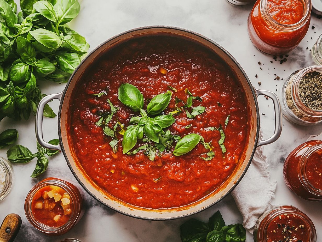 A delicious homemade canned spaghetti sauce ready for serving.