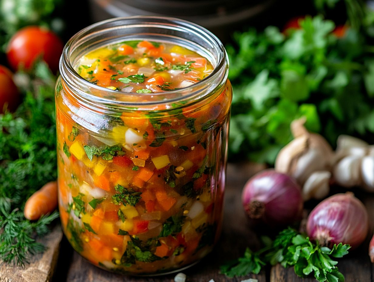 A bowl of homemade canned veggie soup