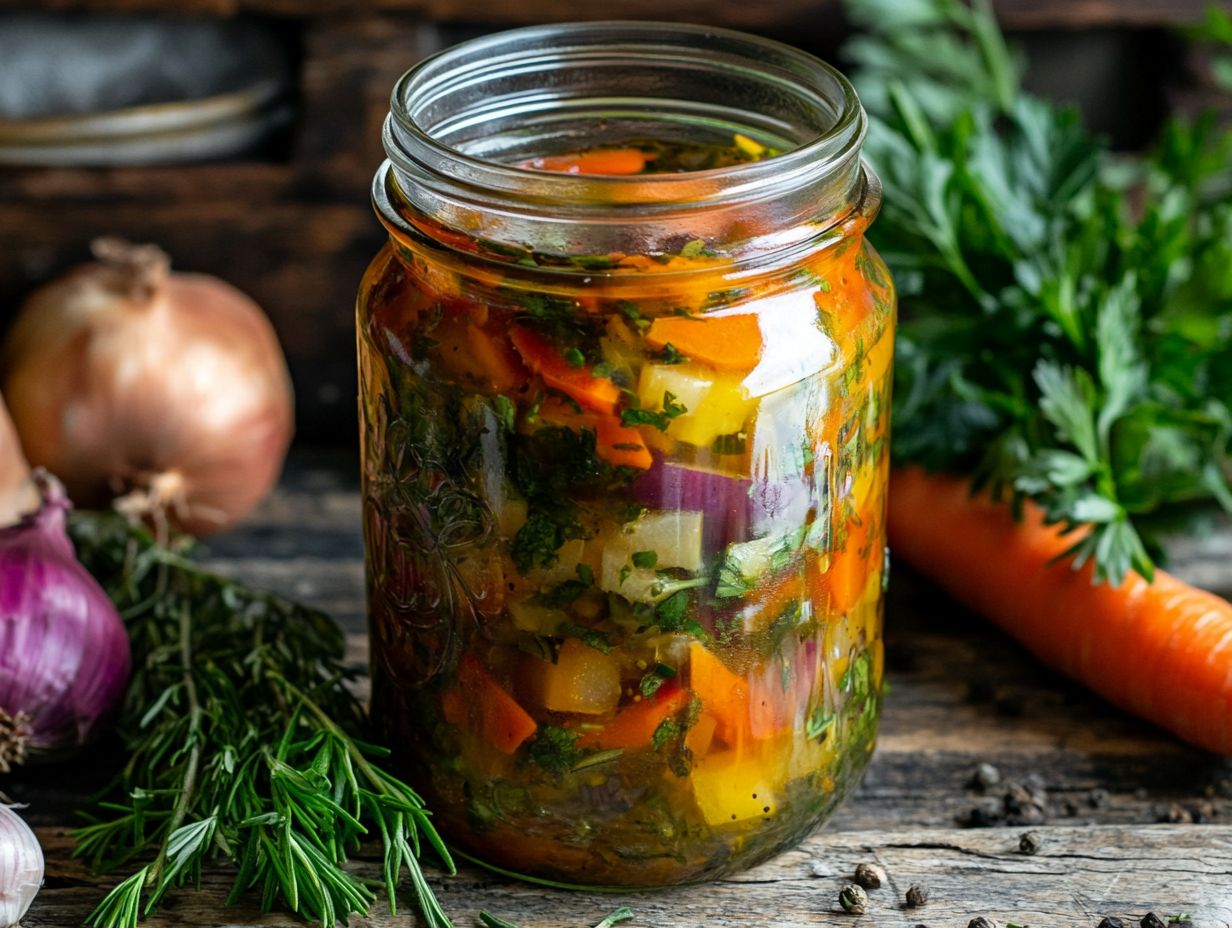 Jars of homemade canned veggie soup ready for storage