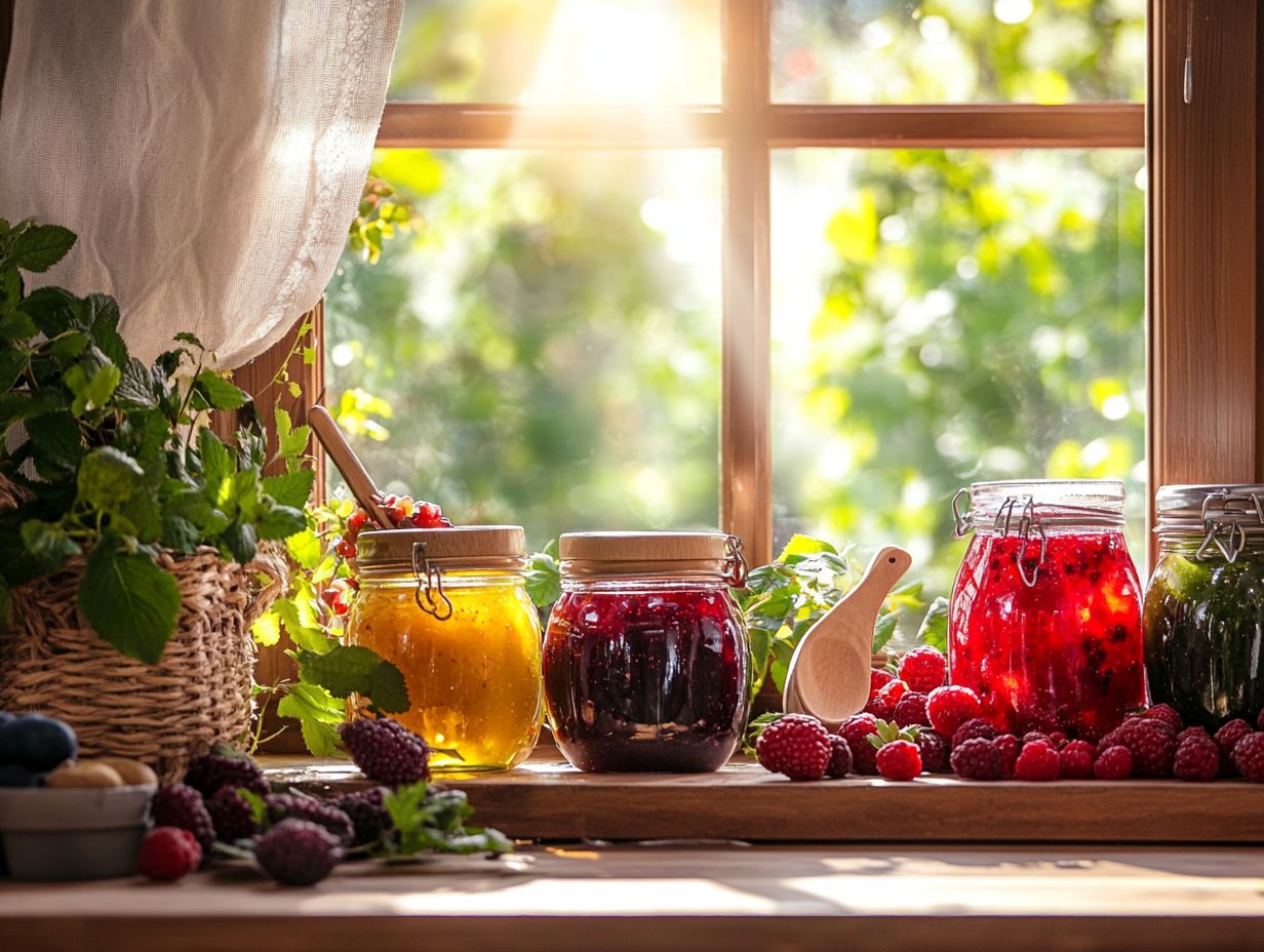 A colorful array of homemade jams and jellies