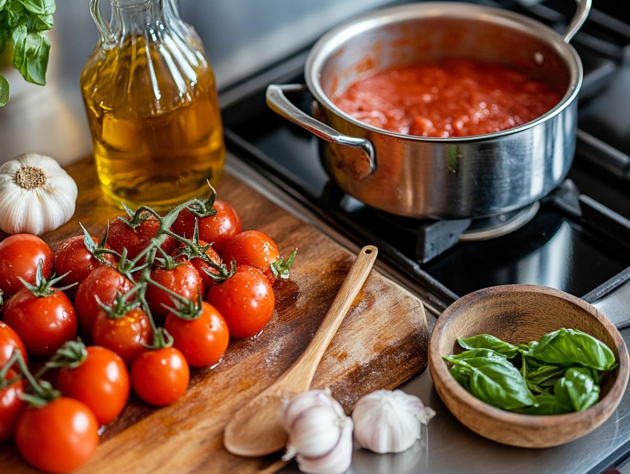 Delicious homemade tomato sauce served in a bowl with herbs.