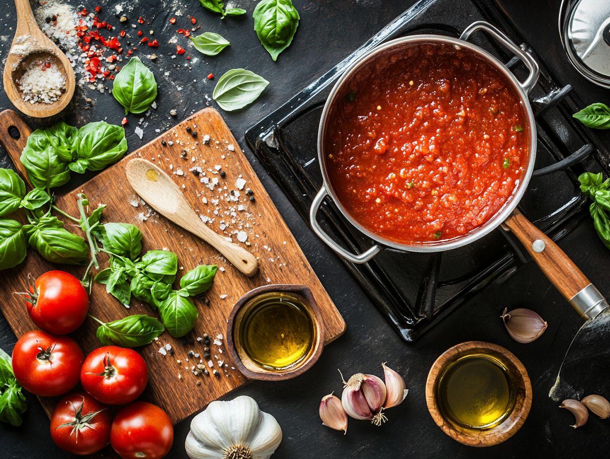 A delicious bowl of homemade tomato sauce with fresh ingredients