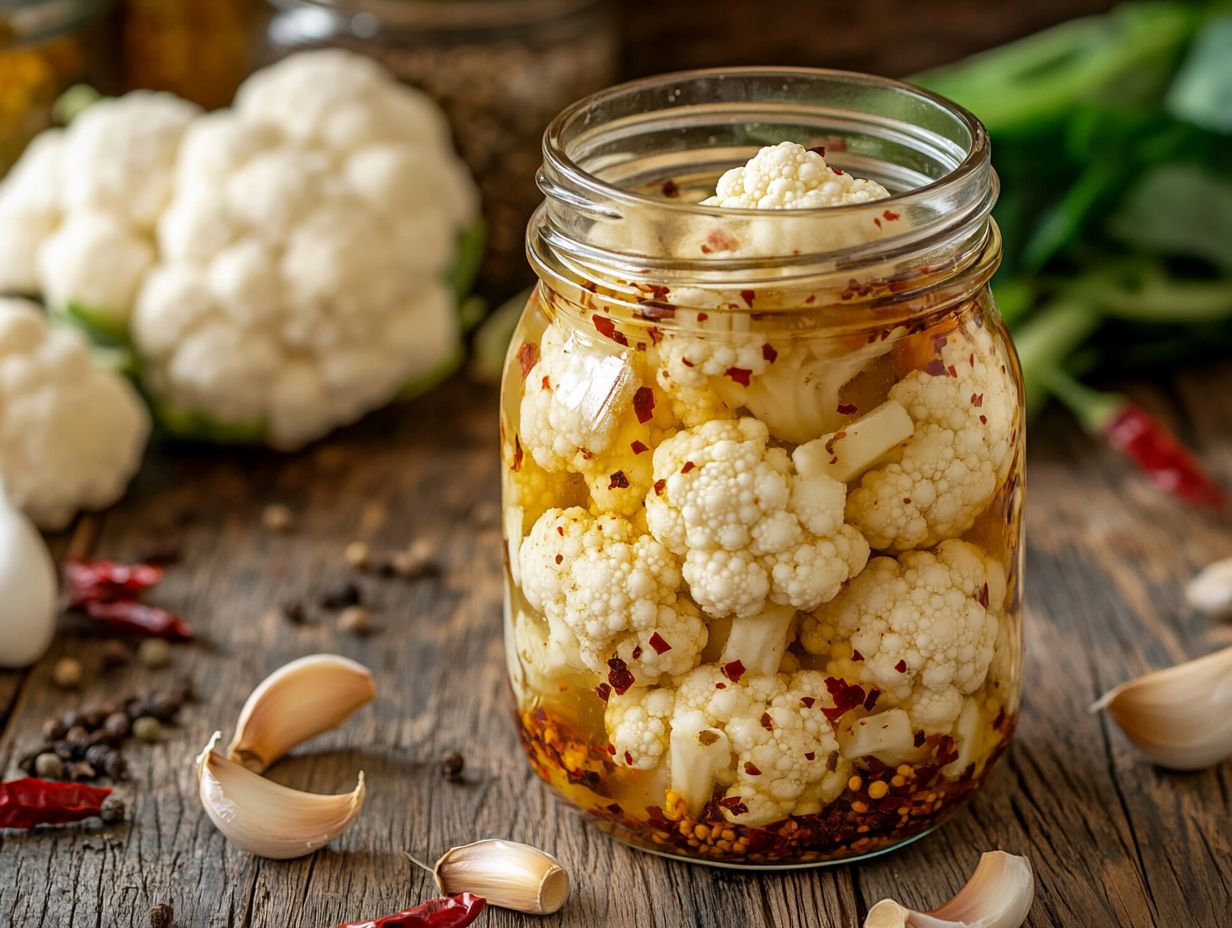 Visual guide for storing and serving spicy pickled cauliflower