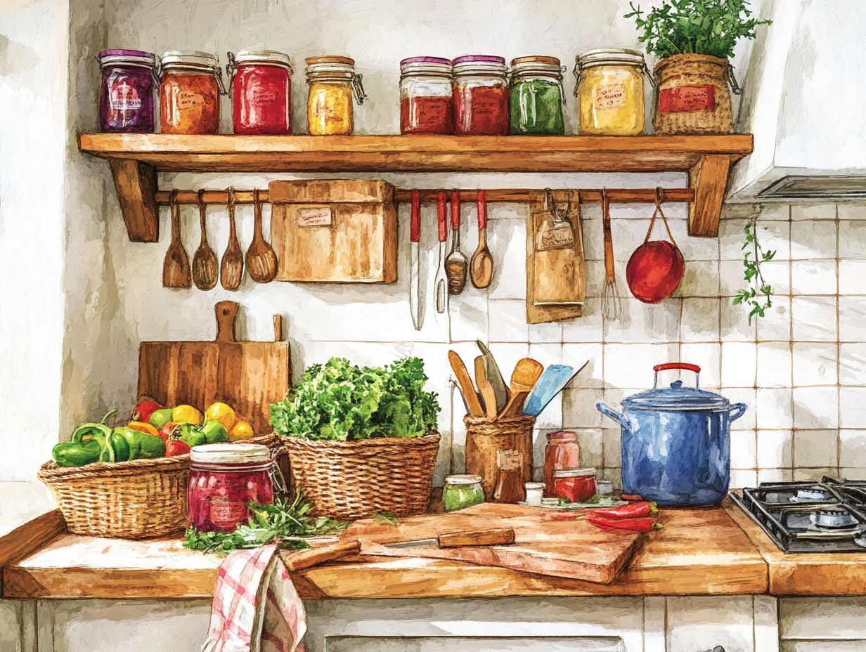 Organized canning kitchen setup