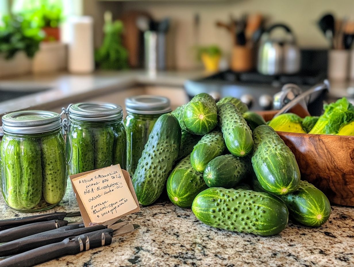 Various types of canned pickles displayed in jars