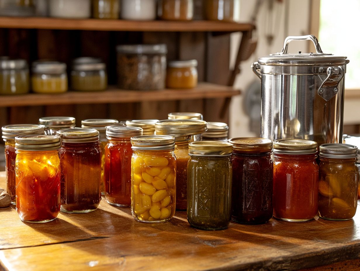 A variety of steam canners displayed on a table