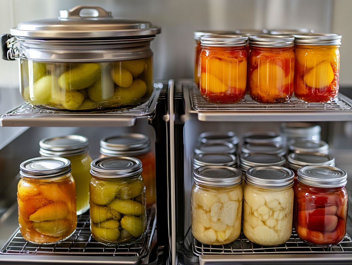 Image illustrating the difference between pressure canning and water bath canning.