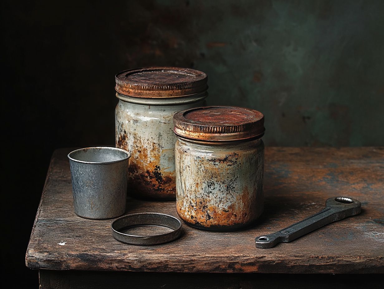 Inspecting for signs of rust on canning equipment and old jars