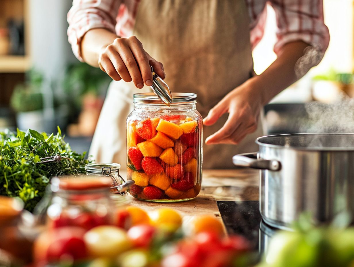 Illustration of canning process and benefits.