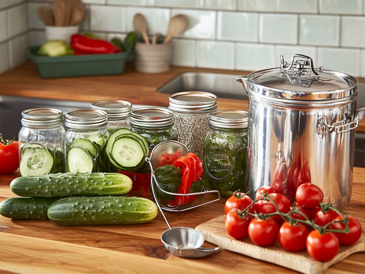 Assorted canning jars and lids for food preservation