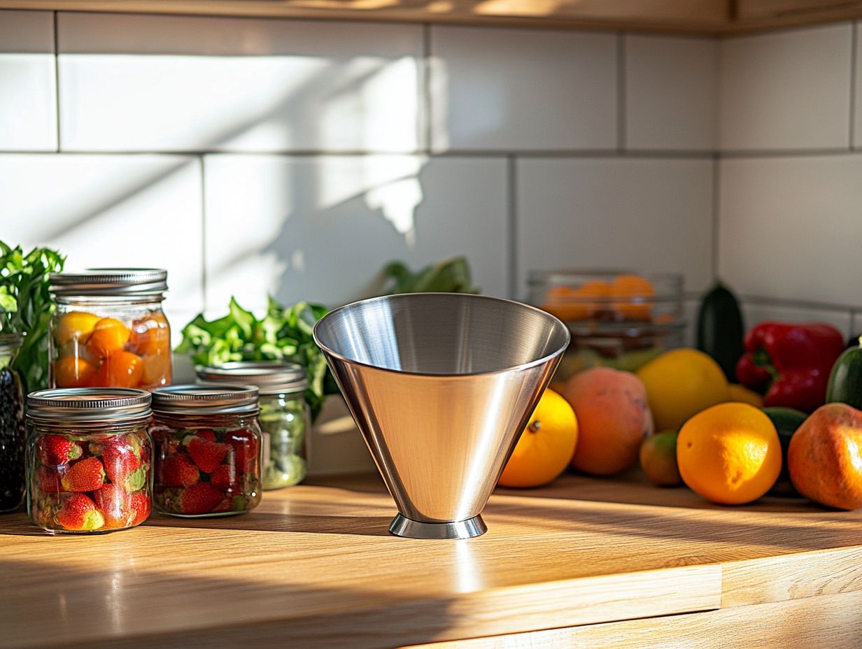 Canning funnel facilitating the process of filling jars.