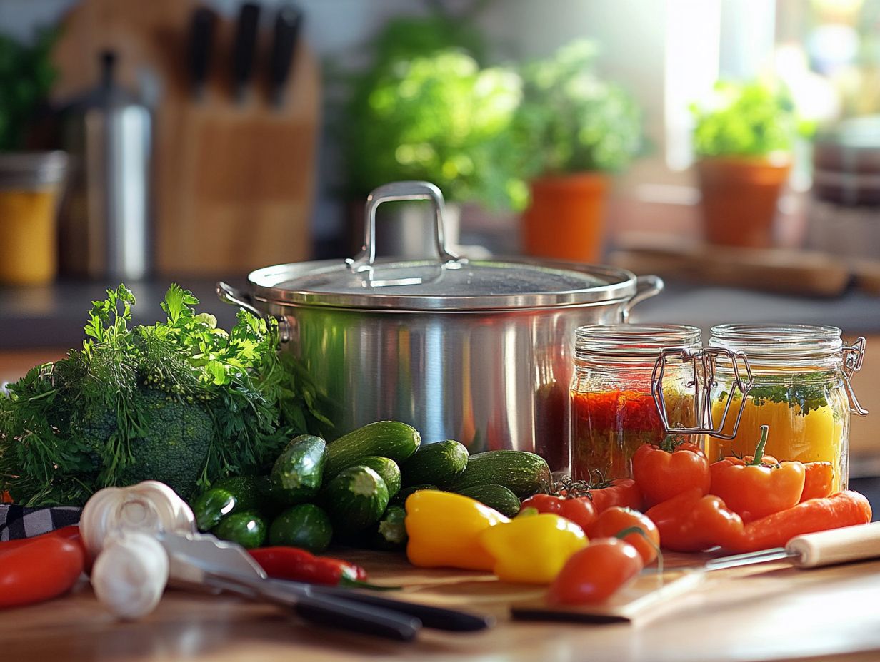 Cold pack canning process with jars and ingredients