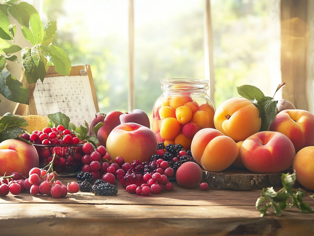 Colorful and fresh spring fruits like strawberries and citrus ready for canning.